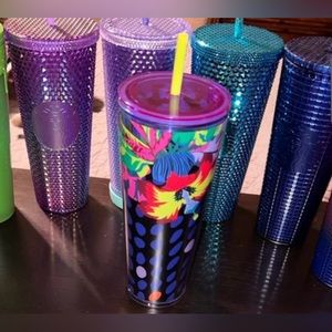 💛💙NWT STARBUCKS FLORAL & LEAVES SUMMER 2023 SPOTTED HOLO TUMBLER💙💛